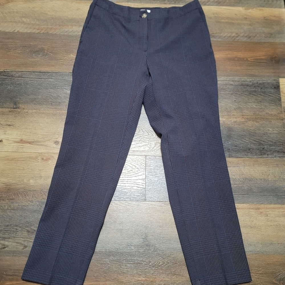 J. Jill Plaid Ponte Ankle Pant Size 8 Blue-Gray Orange-Tan Work Stretch - Picture 4 of 9